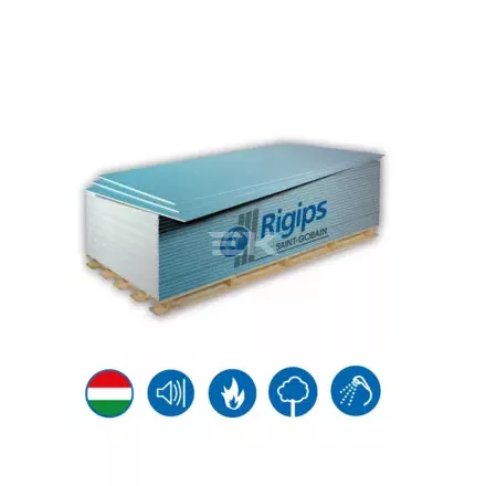 Rigips Blue Acoustic 2.0 RFI 1200x2000x12,5 mm impregnált, tűzgátló, hanggátló gipszkarton DFH2