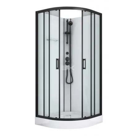 Sanotechnik DALLAS hidromasszázs zuhanykabin, fekete, termosztátos keverőcsappal