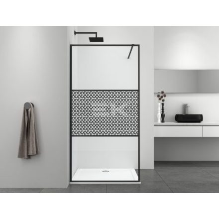 Sanotechnik SMART zuhanyfal, részben mintás üveggel, matt fekete, 115 cm