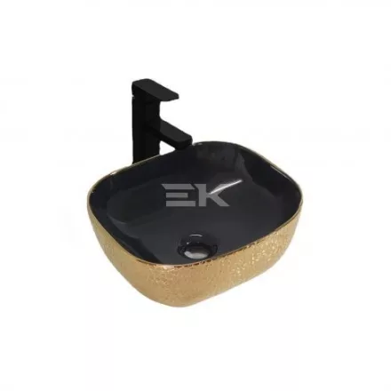 Sanotechnik Kerámiamosdó, ráépíthető, síklapos, szögletes, arany/fekete