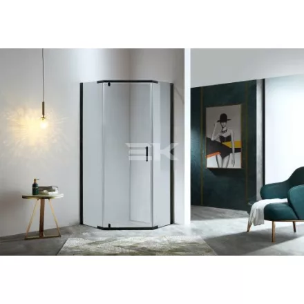 Sanotechnik Ötszögletű sarokkabin pivot ajtóval, fekete