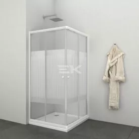 Sanotechnik Sarokkabin 2 csíkos tolóajtóval, fehér 80-as